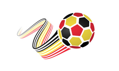 Belgium soccer ball isolated on white background with winding ribbons on black, yellow and red colors