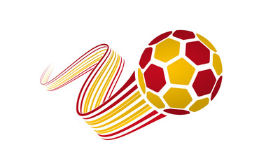 Obraz premium Spain soccer ball isolated on white background with winding ribbons on red and yellow colors