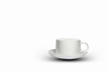 white cup of coffee white isolated background with copy space and clipping path.
