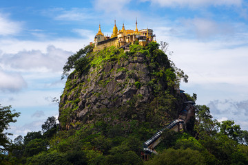 Mount Popa home of Nat the Burmese mythology ghost this place is the old volcano in Bagan, Myanmar - obrazy, fototapety, plakaty