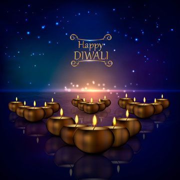 Vector illustration of the traditional celebration of happy diwali