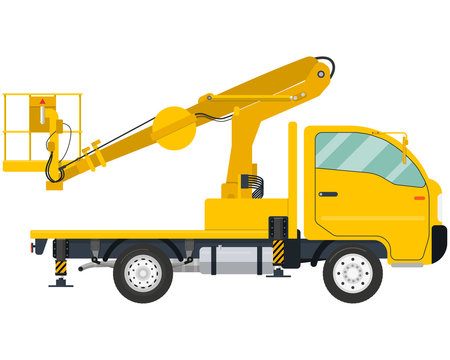 Isolated modern Truck-mounted aerial platform on a white background. Vector illustration