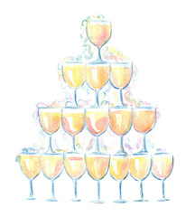 champagne pyramid watercolor illustration