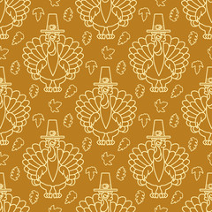 Thanksgiving Holiday Seamless Pattern. Turkey and leaves.