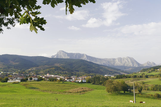 Elorrio town and Anboto mountain, Biscay, Basque Country, Spain. Urkiola national park.