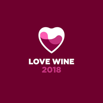 Love Wine Logo. Red. Festival Or Exhibition Icon. Wine Store Emblem. Glass As A Heart And Red Wine.