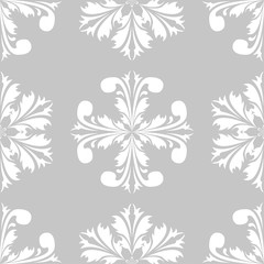 White floral seamless pattern on gray background