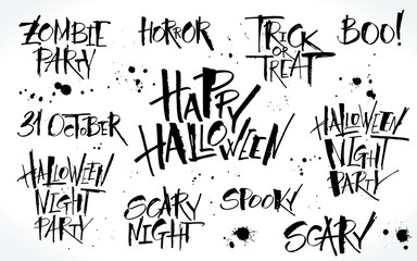 Halloween lettering set. Handwritten modern calligraphy, vector illustration. Template for banners, posters, merchandising, cards or photo overlays.