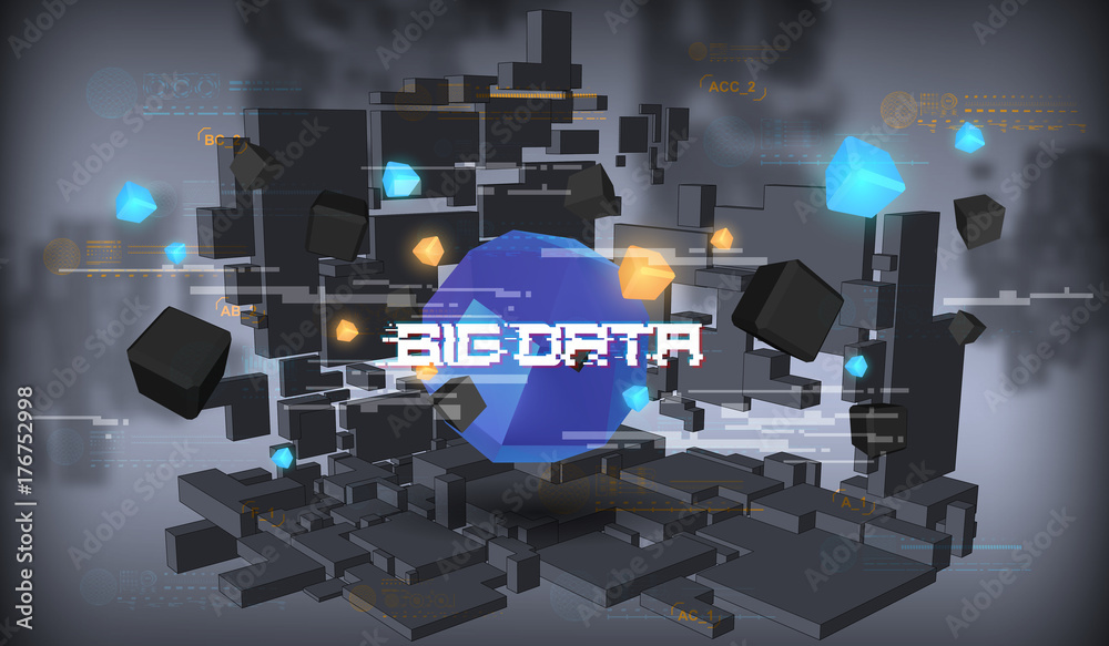 Poster big data abstract visualization. futuristic aesthetic design. big data background with hud elements.