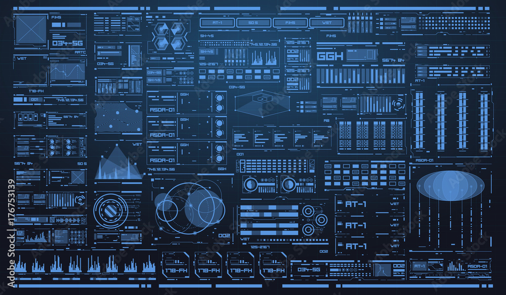 Poster set of black and white infographic elements. head-up display elements for the web and app. futuristi