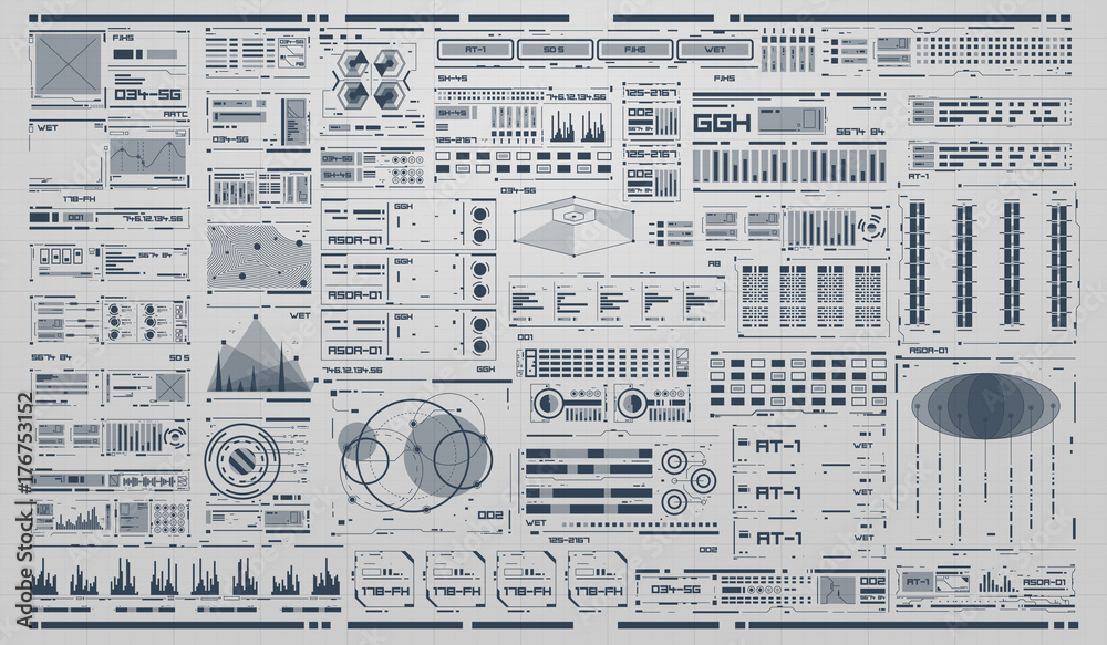 Poster set of black and white infographic elements. head-up display elements for the web and app. futuristi