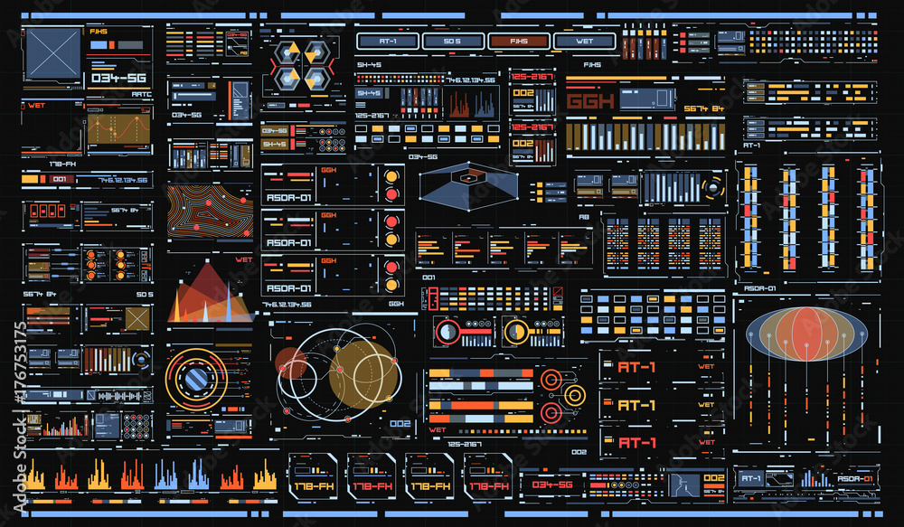 Poster set of black and white infographic elements. head-up display elements for the web and app. futuristi