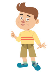 Small boy cartoon character pointing pose