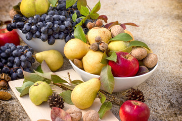 Sweet and tasty autumn organic fruits - seasonal healthy food