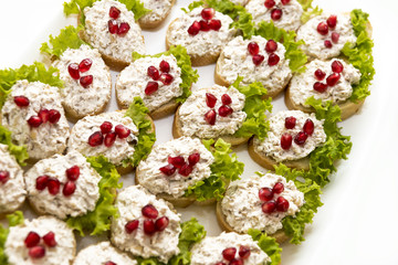 various canapés served on the table, close up