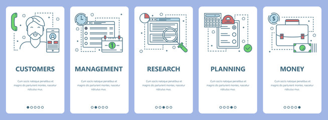 Vector modern thin line flat design workflow concept vertical banners