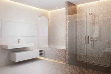 3d rendering of a mosaic shower room