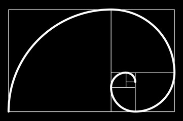 Golden ratio.Template for the construction of a helix. Constructing a composition, an ideal proportion of the proportion. Template design. Scalable vector illustration of spiral with golden ratio