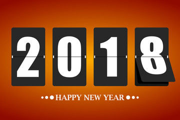 Happy new year 2018 card. Mechanical timetable in movement. Vector illustration
