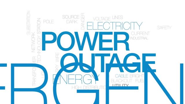 Power outage animated word cloud, text design animation. Kinetic typography.