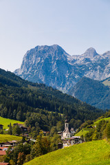 Fototapeta premium City Ramsau, Bavaria, on a sunny summer day, vertikal