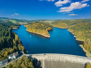 Aerial view of the agger dam in Gummersbach