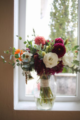 Wedding Photography: Fall Bridal Bouquet in a Glass Vase
