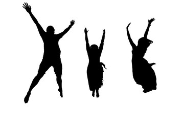 silhouette of shape and action jumping from happiness