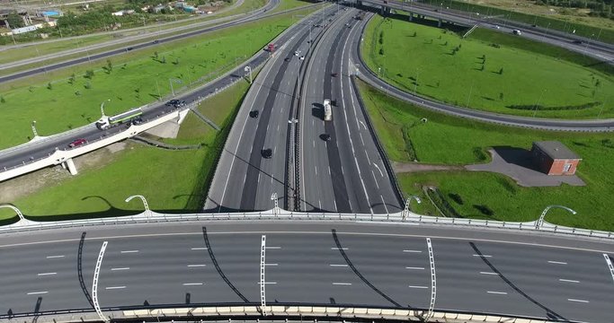 Aerial view at the interchanges of urban highways. St. Petersburg, Russia