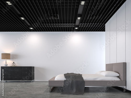Modern Loft Living Room With Black Steel Ceiling 3d