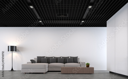 Modern Loft Living Room With Black Steel Ceiling 3d