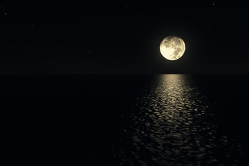 Fototapeta premium Moonlight path with low fool moon above the sea realistic 3d illustration