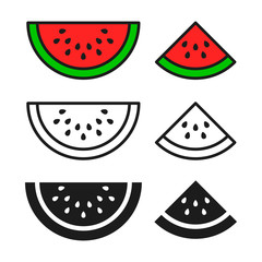 Watermelon icon set, vector. Color, black and outline isolated symbol