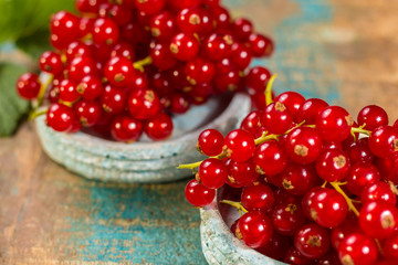Fresh ripe red currant berries on the table
