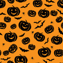 Happy Halloween seamless pattern. Holiday party background with