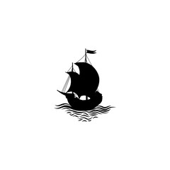 Sailing ship silhouette. Retro transport icon. Travel cruisedesi