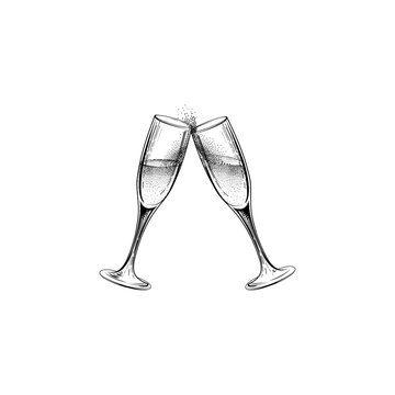 Drink champagne sign. Christmas party icon with clinking wine glass
