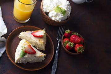 Breakfast table with healthy tasty ingredients.