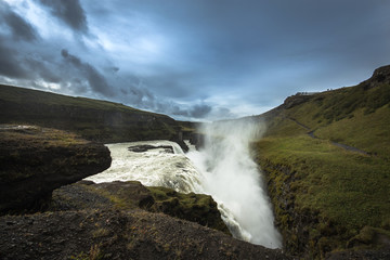 View of the Godafoss waterfall in the Bardardalur district of North-Central Iceland