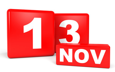 November 13. Calendar on white background.