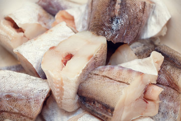 The pieces of fish closeup