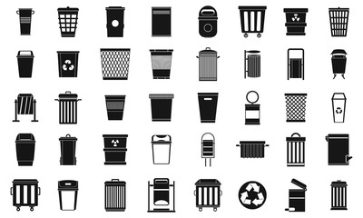 Garbage can icon set, simple style