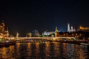 Naklejka na ściany i meble moscow river kremlin night, Moscow Russia