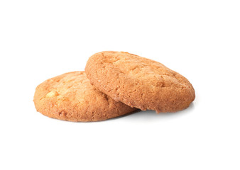 Delicious oatmeal cookies on white background