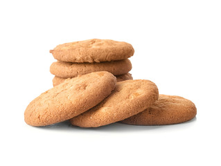 Fototapeta na wymiar Delicious oatmeal cookies on white background