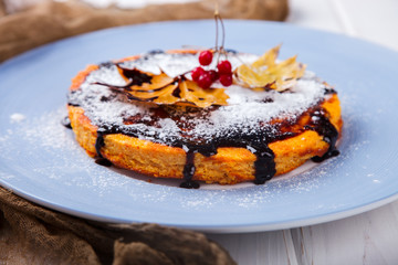 Autumn Cake Fragrant Pastry Pumpkin Cranberry Leaves
