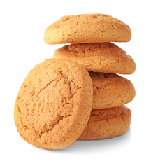 Delicious oatmeal cookies on white background