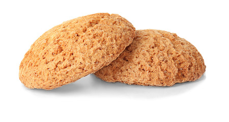 Delicious oatmeal cookies on white background