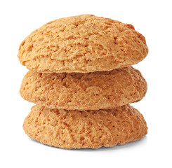 Delicious oatmeal cookies on white background