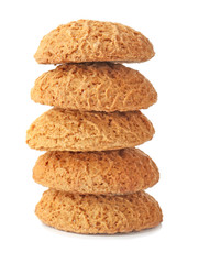Delicious oatmeal cookies on white background